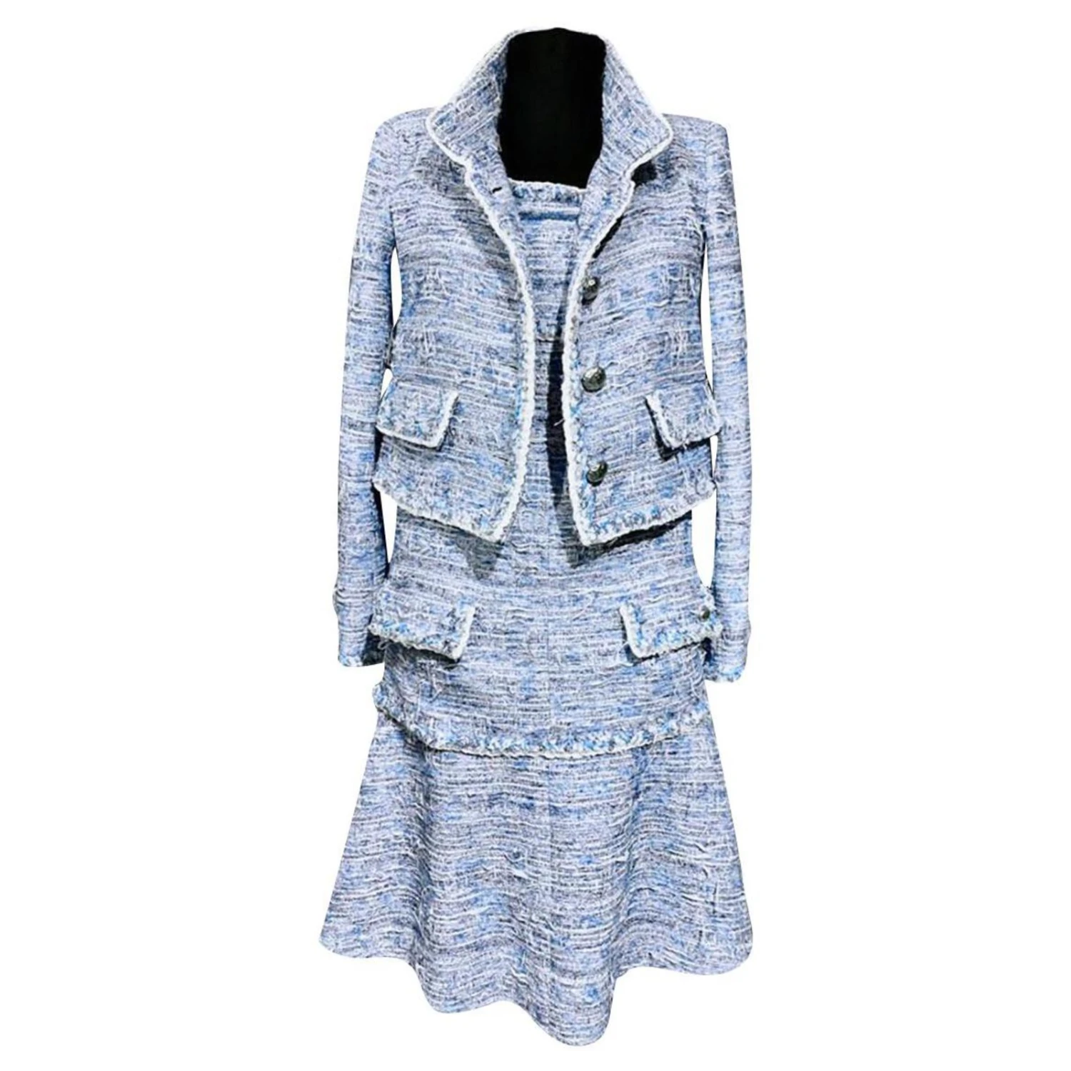 Chanel 12Veste + Robe En Tweed K $ Bleu
