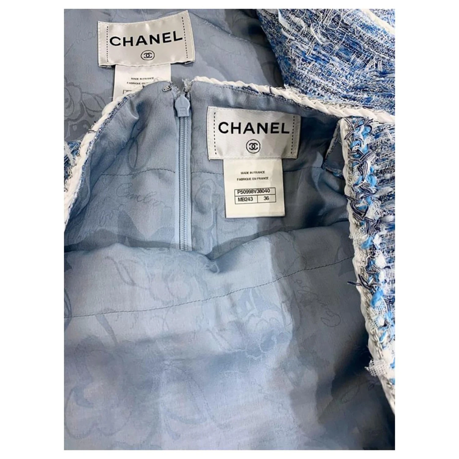 Chanel 12Veste + Robe En Tweed K $ Bleu – Image 10