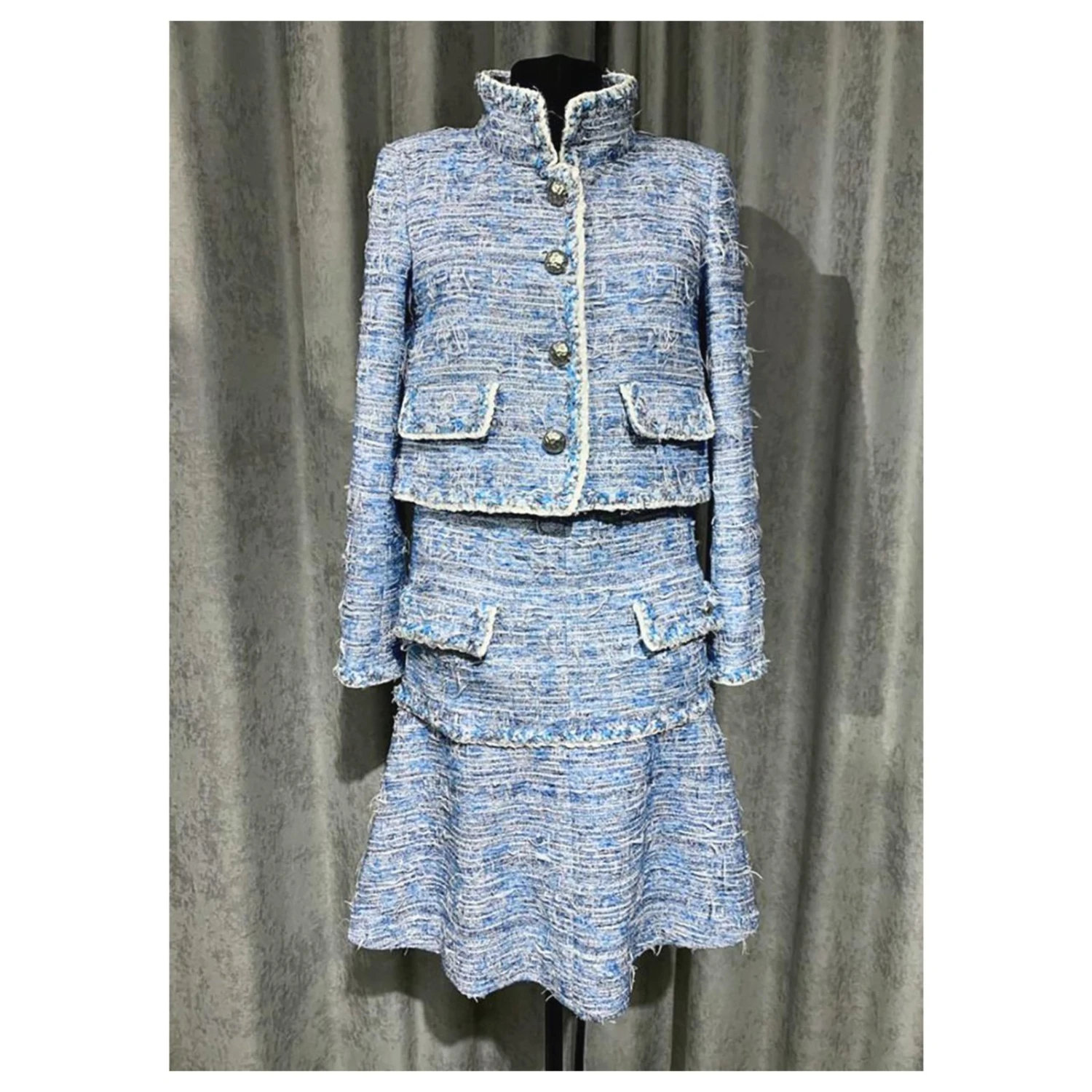 Chanel 12Veste + Robe En Tweed K $ Bleu – Image 2