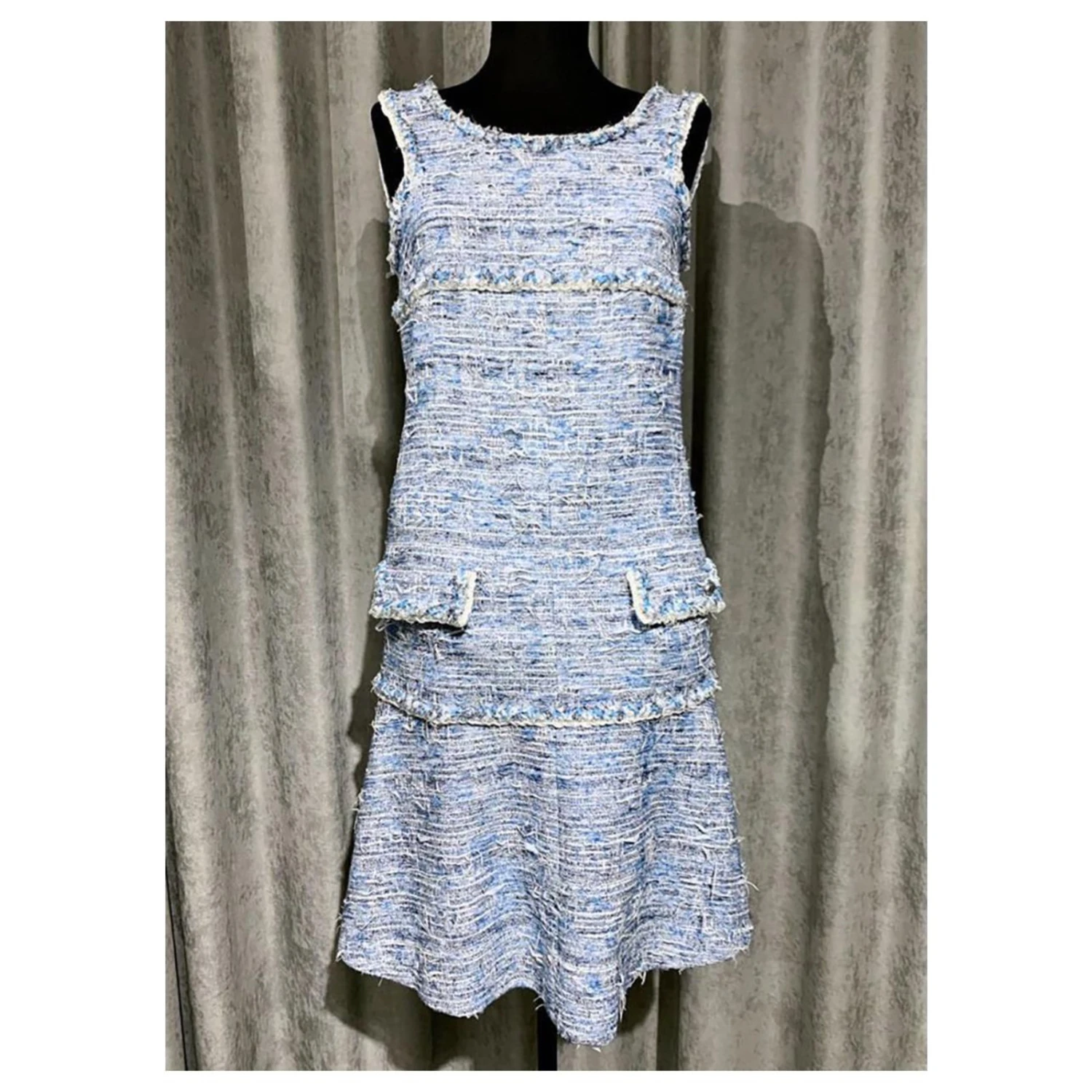 Chanel 12Veste + Robe En Tweed K $ Bleu – Image 4