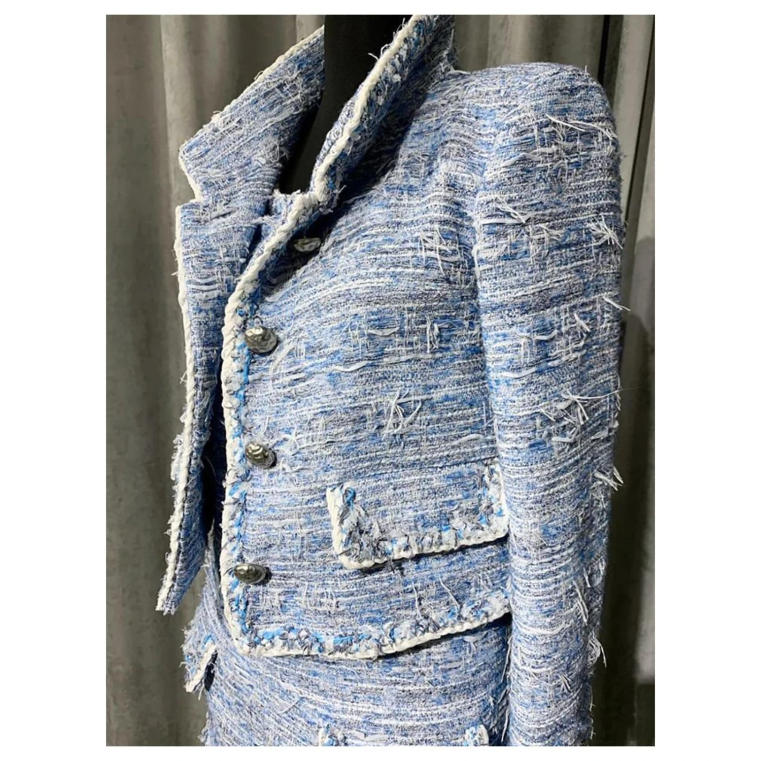 Chanel 12Veste + Robe En Tweed K $ Bleu – Image 6