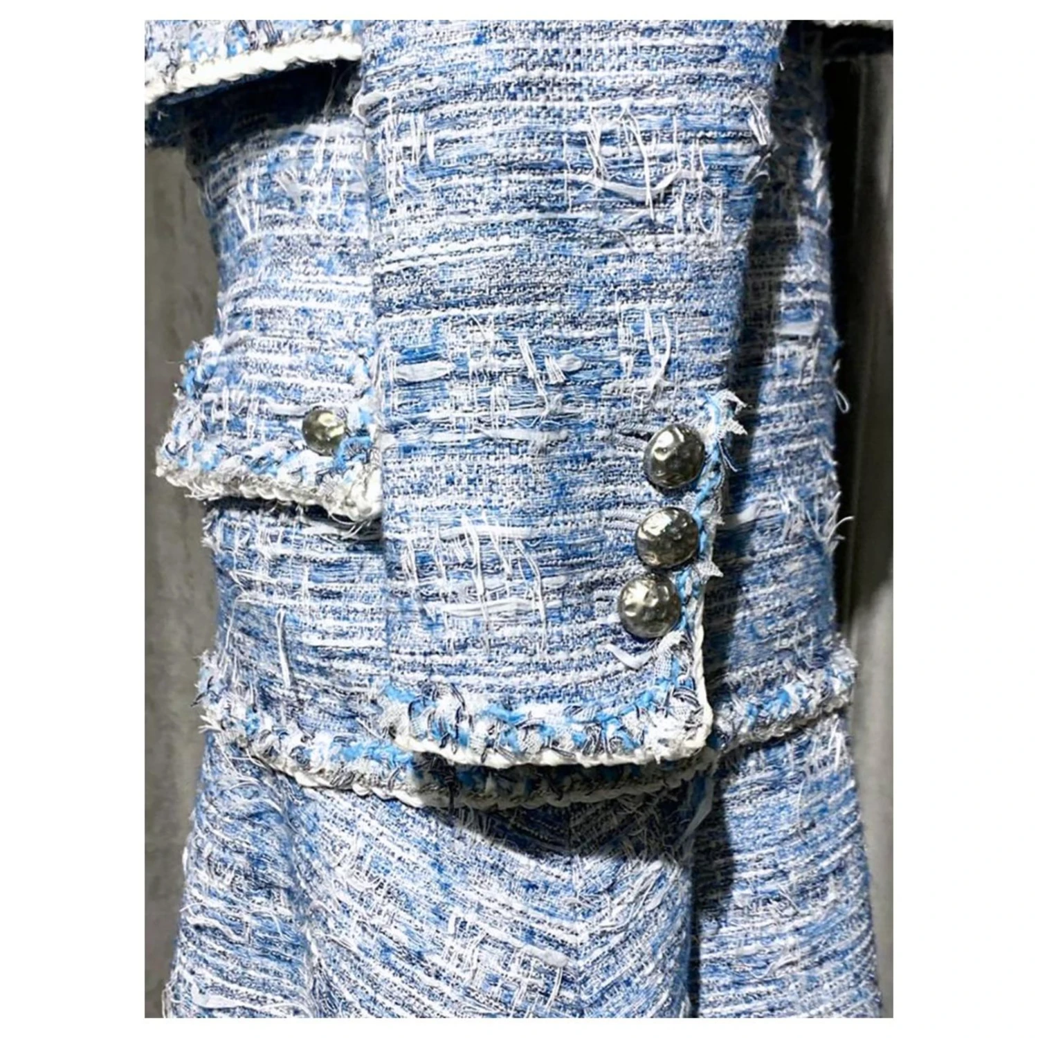 Chanel 12Veste + Robe En Tweed K $ Bleu – Image 7