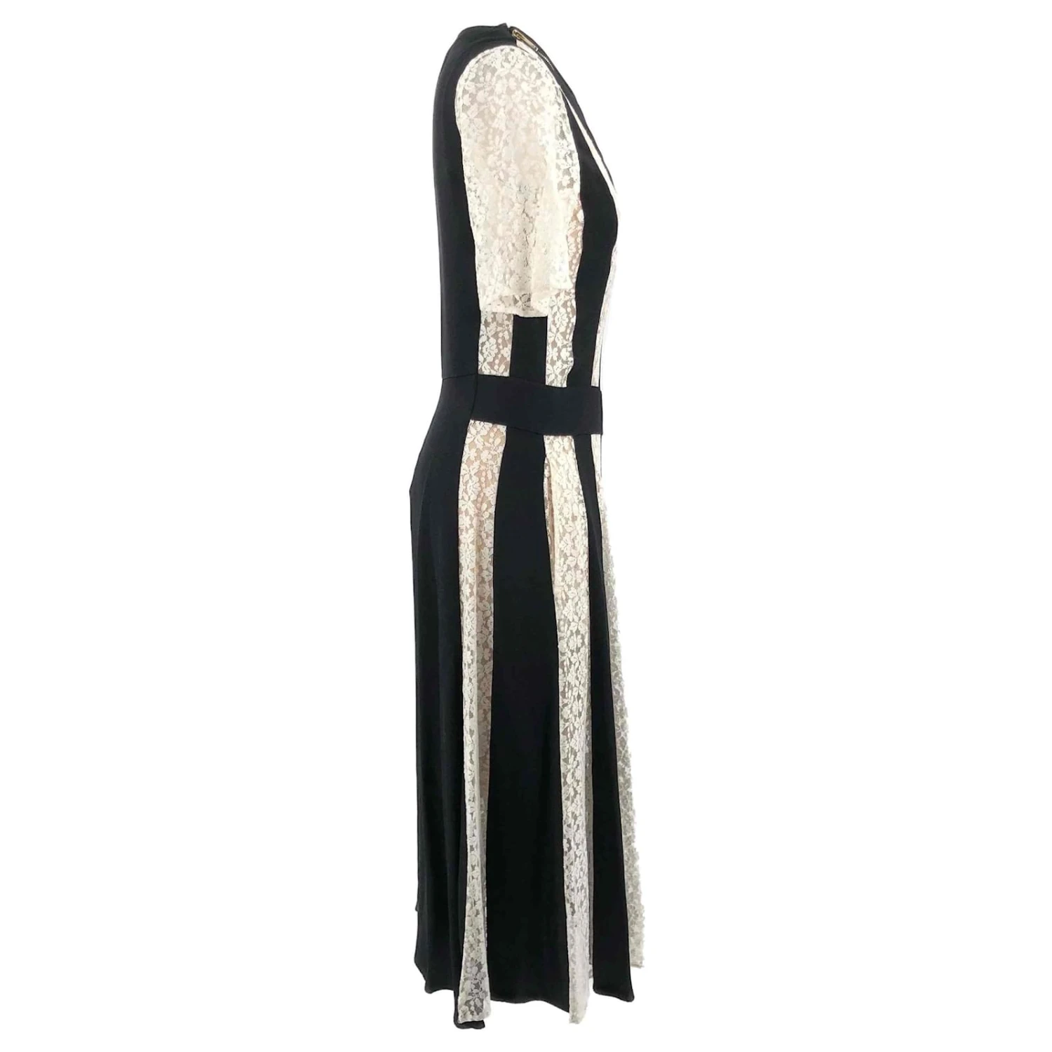 Stella Mc Cartney Robe Stella McCartney En Dentelle Blanche Et Rayures Noires Avec Zip Asymétrique – Image 3