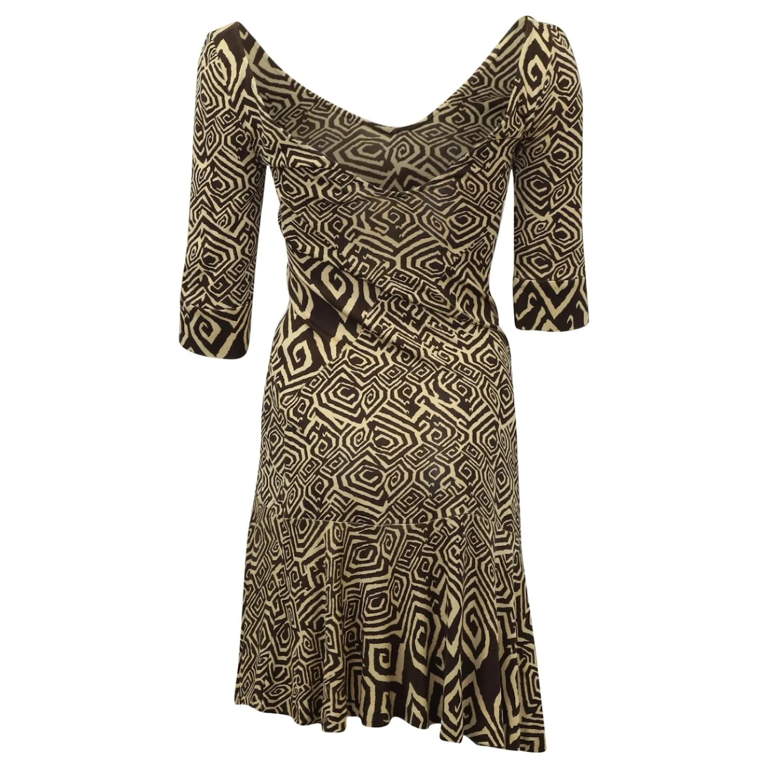 Diane Von Furstenberg Robe De Cocktail Imprimée En Soie Marron – Image 4
