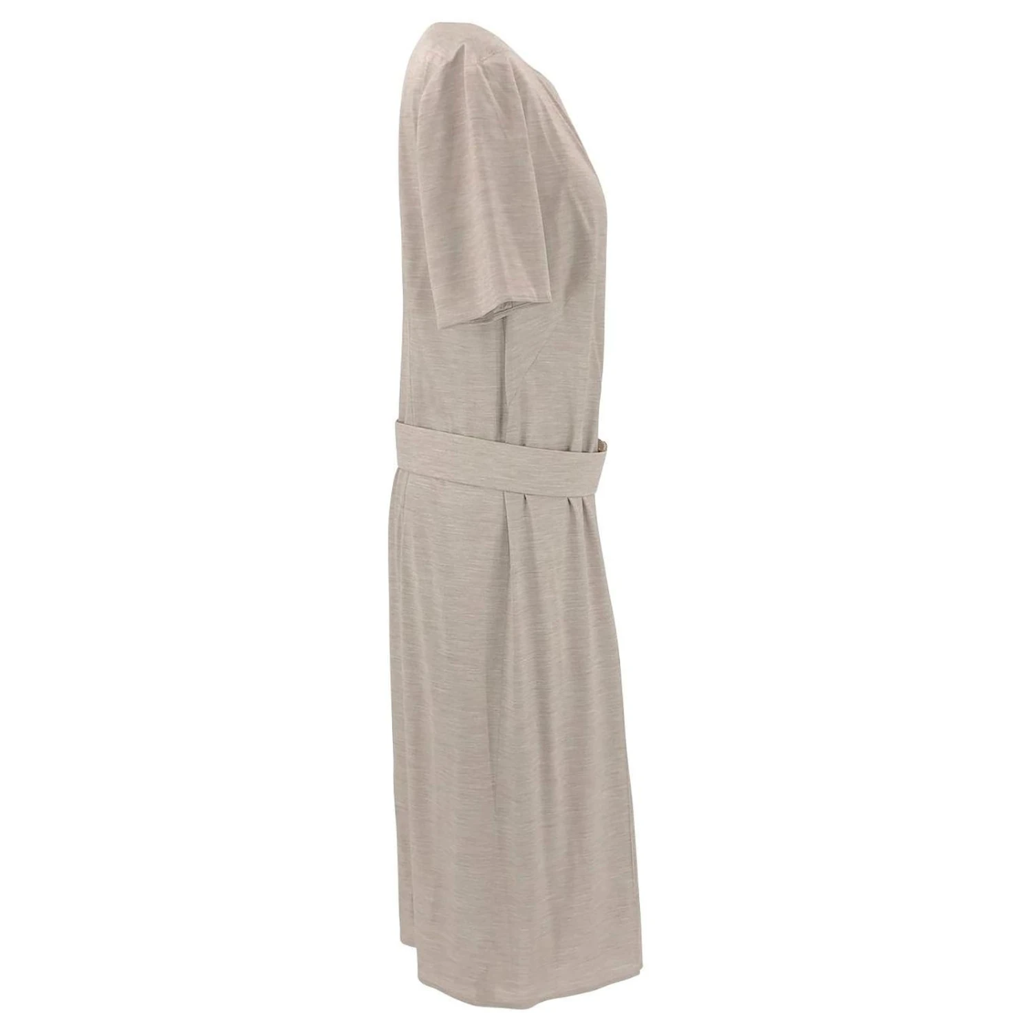 Robe De Jour Akris En Soie Tissée Beige Avec Slip Et Ceinture Blanc Écru – Image 3
