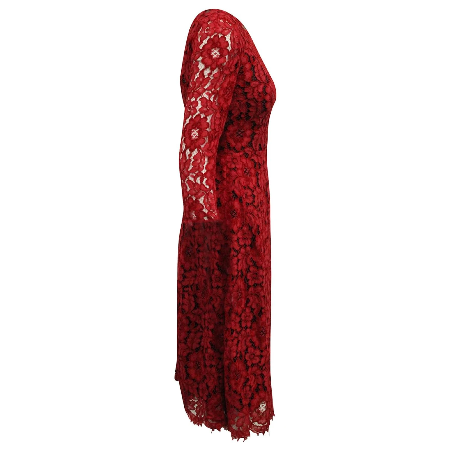Dolce & Gabbana Dolce And Gabbana Robe Mi-longue En Dentelle En Rayonne Rouge – Image 2