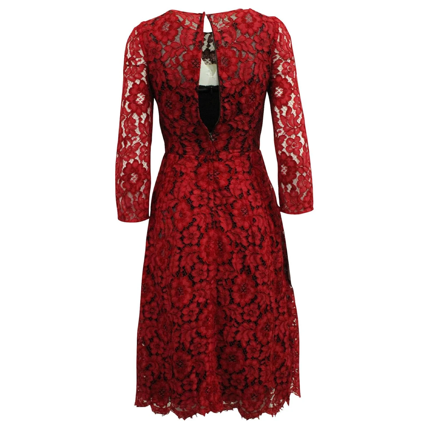 Dolce & Gabbana Dolce And Gabbana Robe Mi-longue En Dentelle En Rayonne Rouge – Image 3