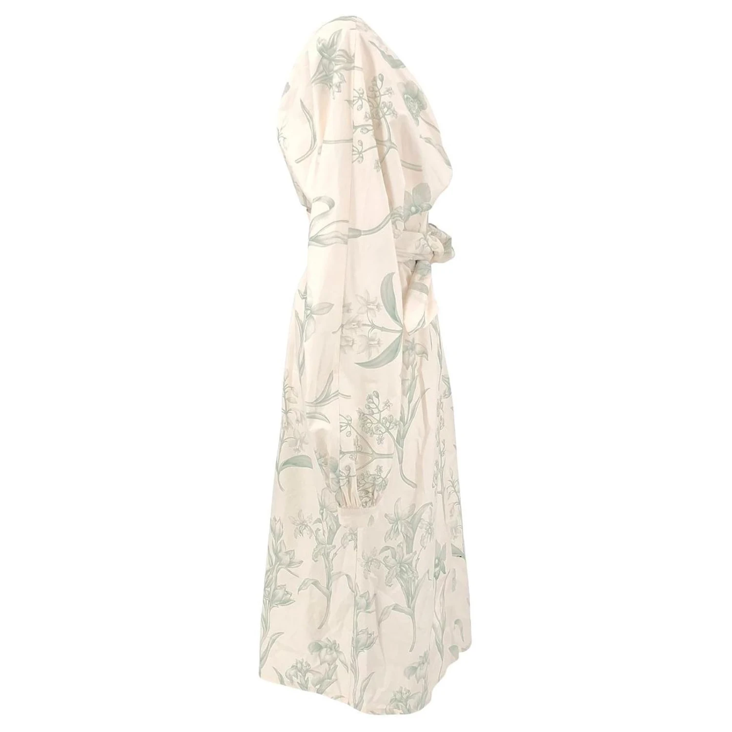 Autre Marque Robe Johanna Ortiz En Imprimé Iris Vert Sur Coton Crème Blanc Écru – Image 3