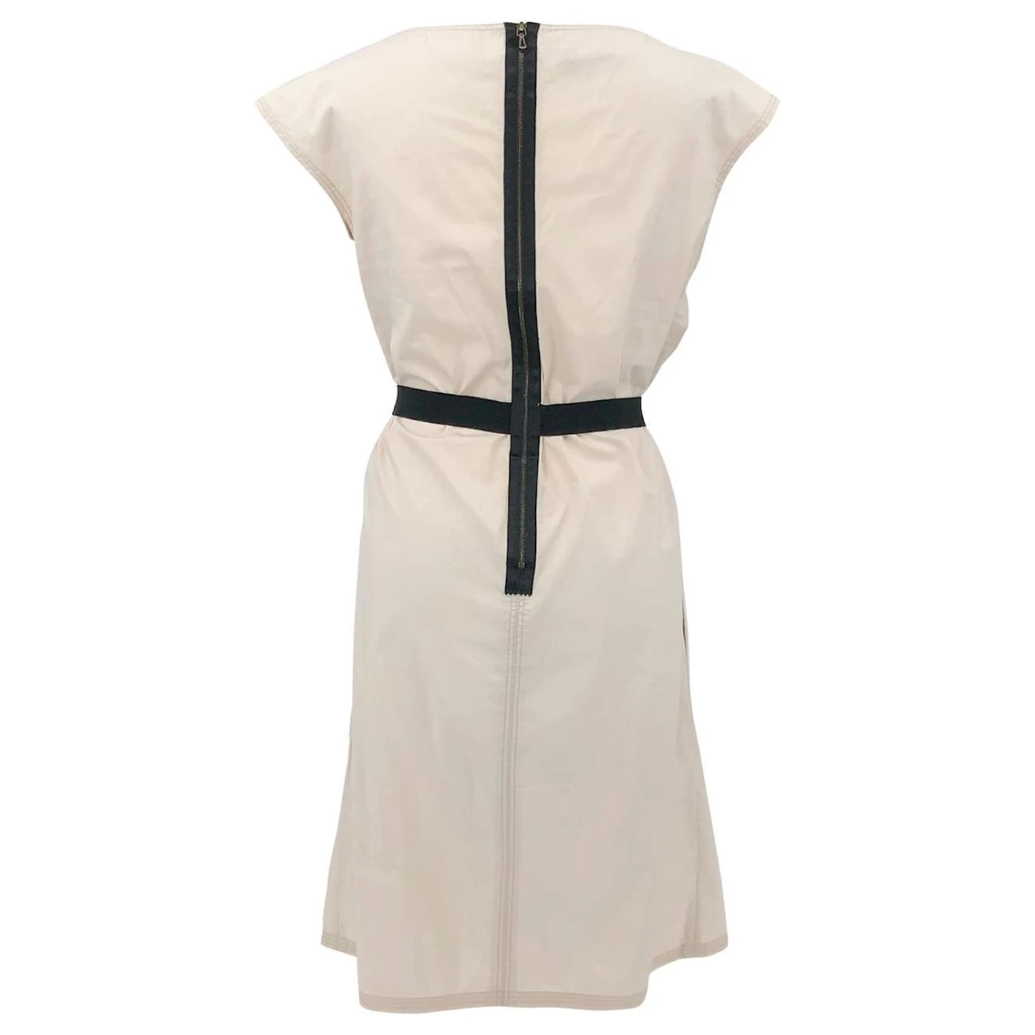 Robe Lanvin En Coton Beige Avec Ceinture Noire Blanc Écru – Image 2