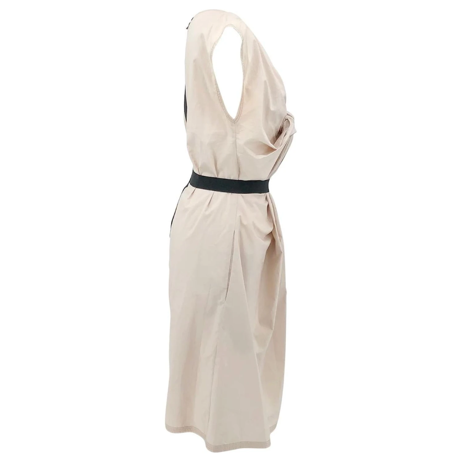 Robe Lanvin En Coton Beige Avec Ceinture Noire Blanc Écru – Image 3
