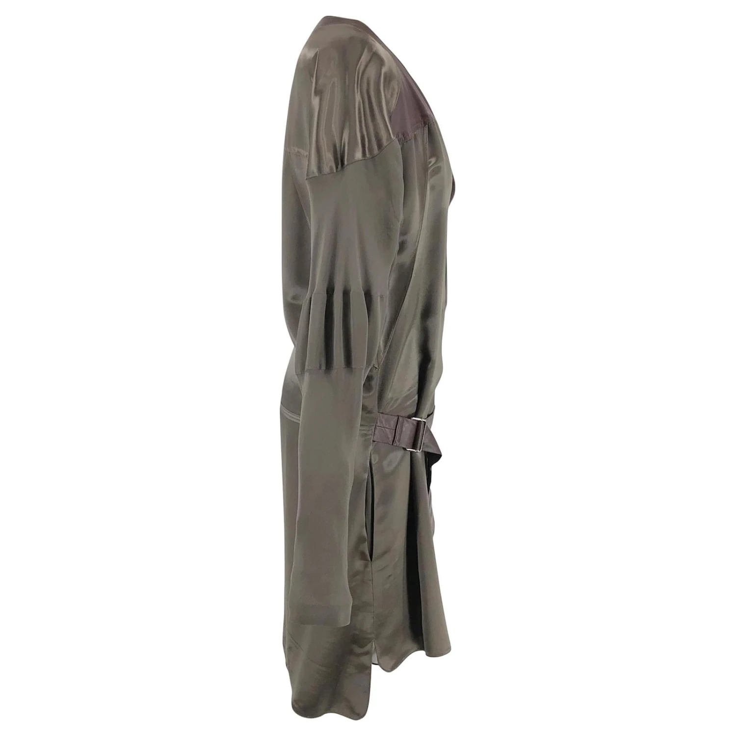 Robe Tunique Reed Krakoff En Soie Et Satin Bronze Avec Ceinture En Cuir Métallisé – Image 3