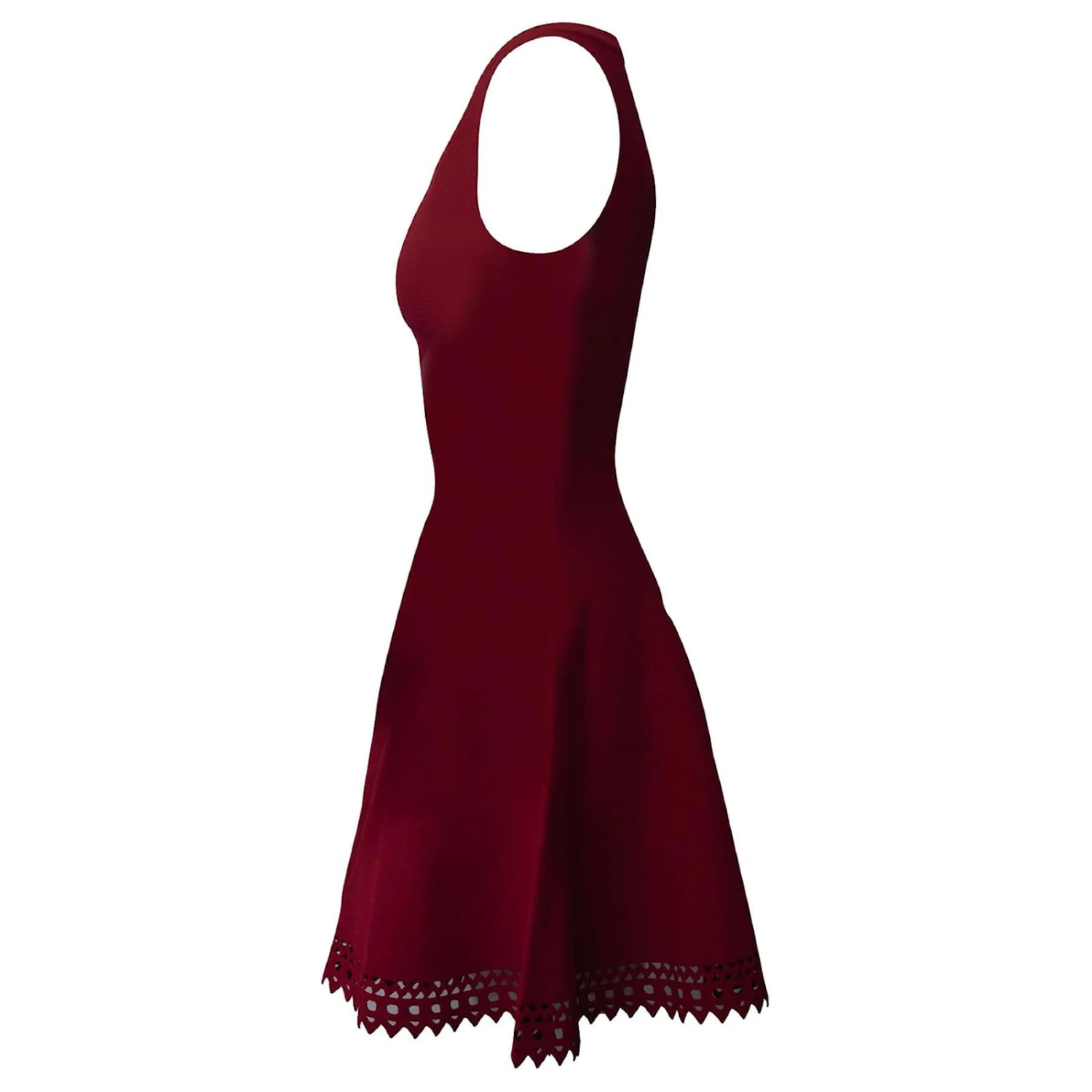 ALAIA Robe Ajustée Et Évasée Alaïa Avec Ourlet Découpé Au Laser En Viscose Rouge – Image 2