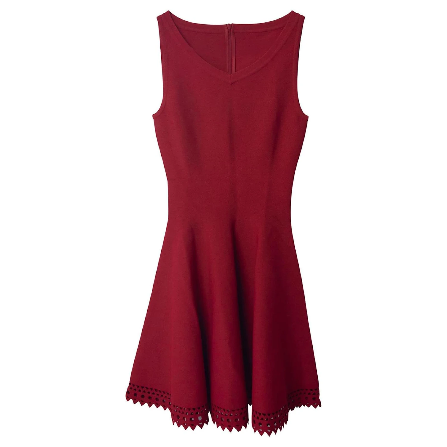 ALAIA Robe Ajustée Et Évasée Alaïa Avec Ourlet Découpé Au Laser En Viscose Rouge – Image 4