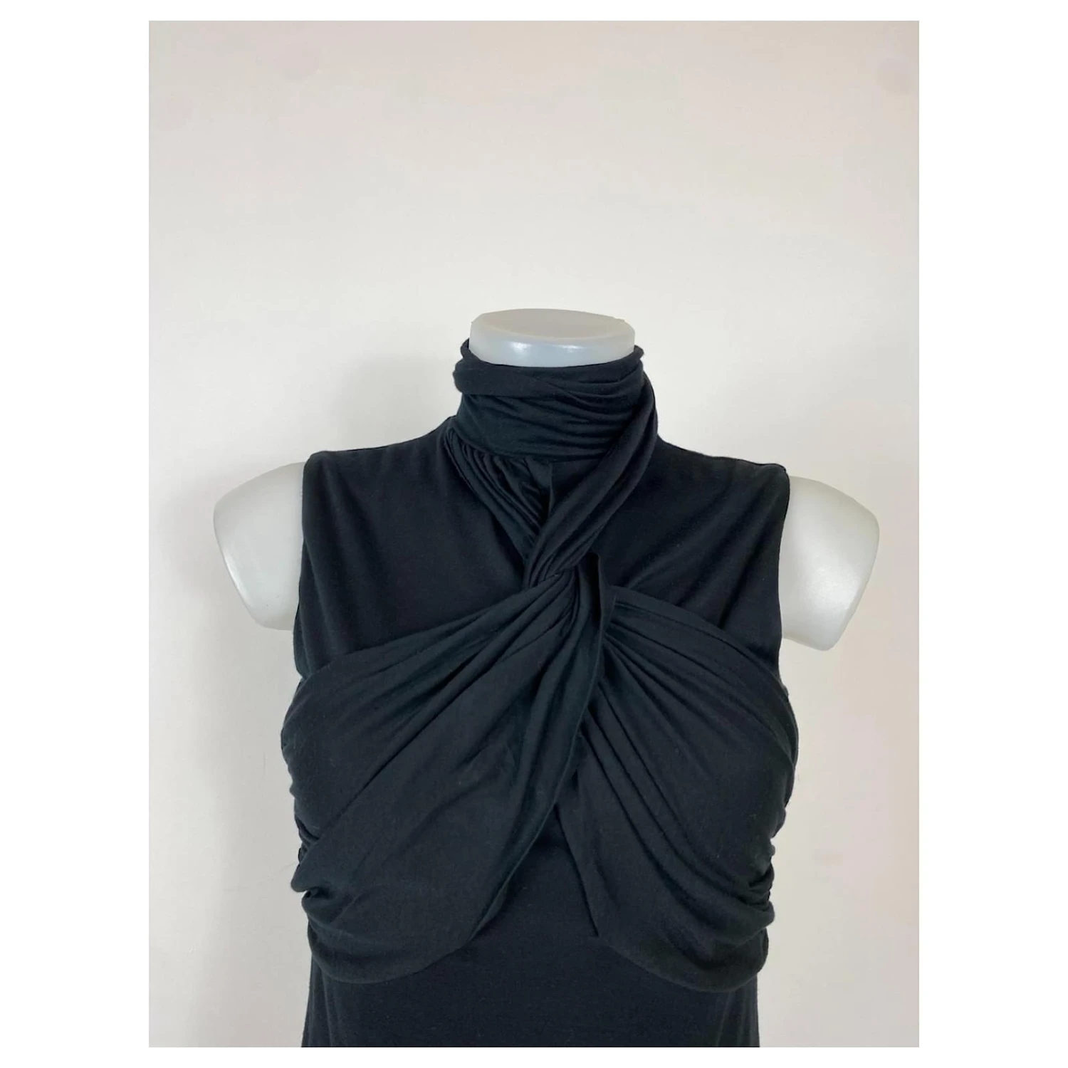 Autre Marque Robe Noire Sans Manches En Rayonne Et Laine Mélangée Encolure Zippée – Image 5