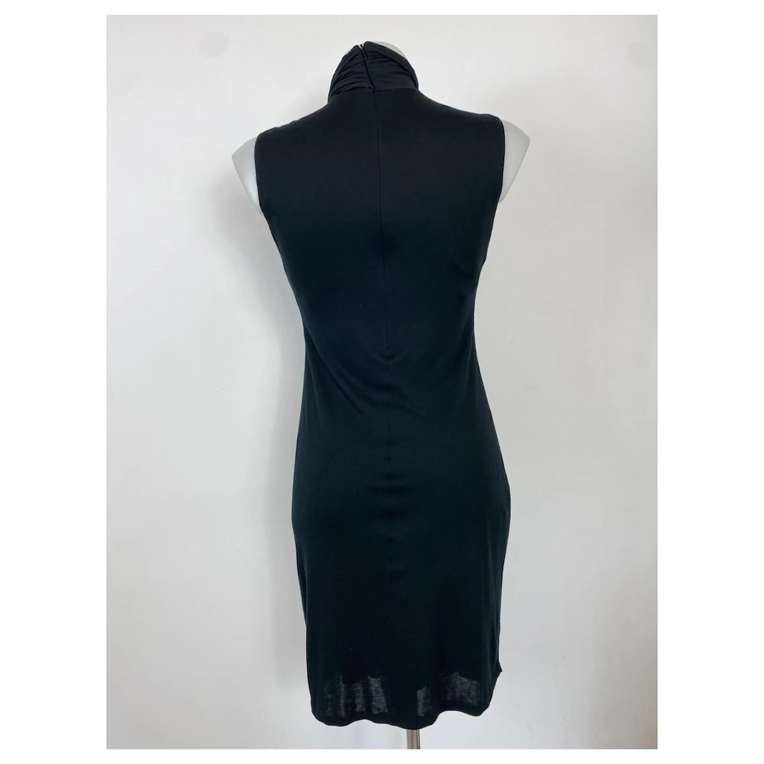 Autre Marque Robe Noire Sans Manches En Rayonne Et Laine Mélangée Encolure Zippée – Image 7