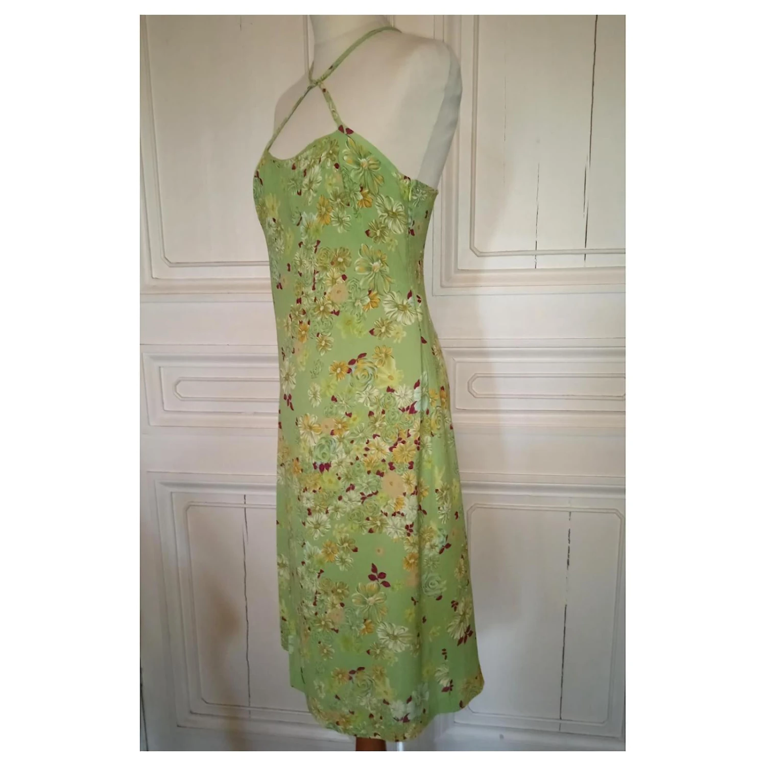 CHRISTIAN LACROIX ROBE DRESS CREPE PISTACHE LIENS CROISES COU SOIREE T40 /42 Vert Clair – Image 2