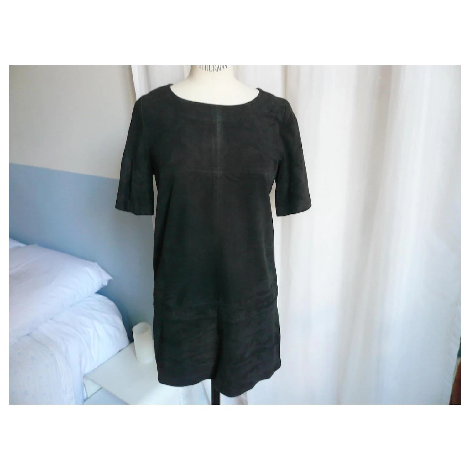 Ba&Sh BASH – ROBE DAIM COULEUR CARBONNE T1 Noir – Image 6