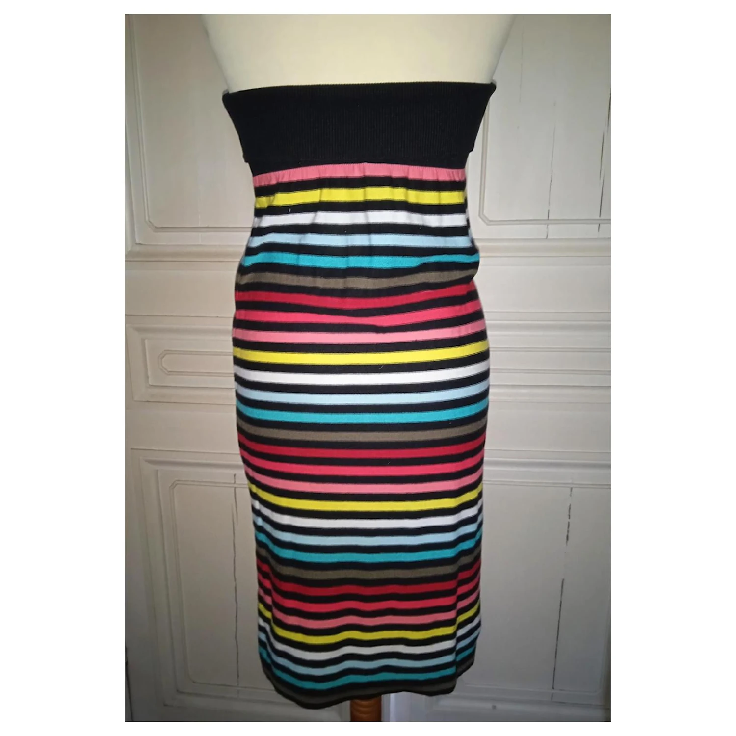 SONIA RYKIEL DRESS ROBE BUSTIER JUPE 2 EN 1 BAYADERE T 36/38 Multicolore – Image 9