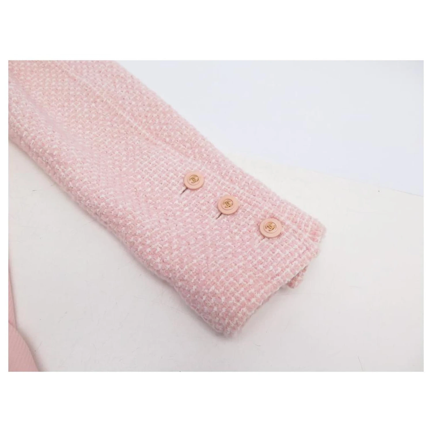 VESTE TAILLEUR + ROBE CHANEL T40 M EN TWEED ROSE PINK JACKET DRESS SUIT – Image 9
