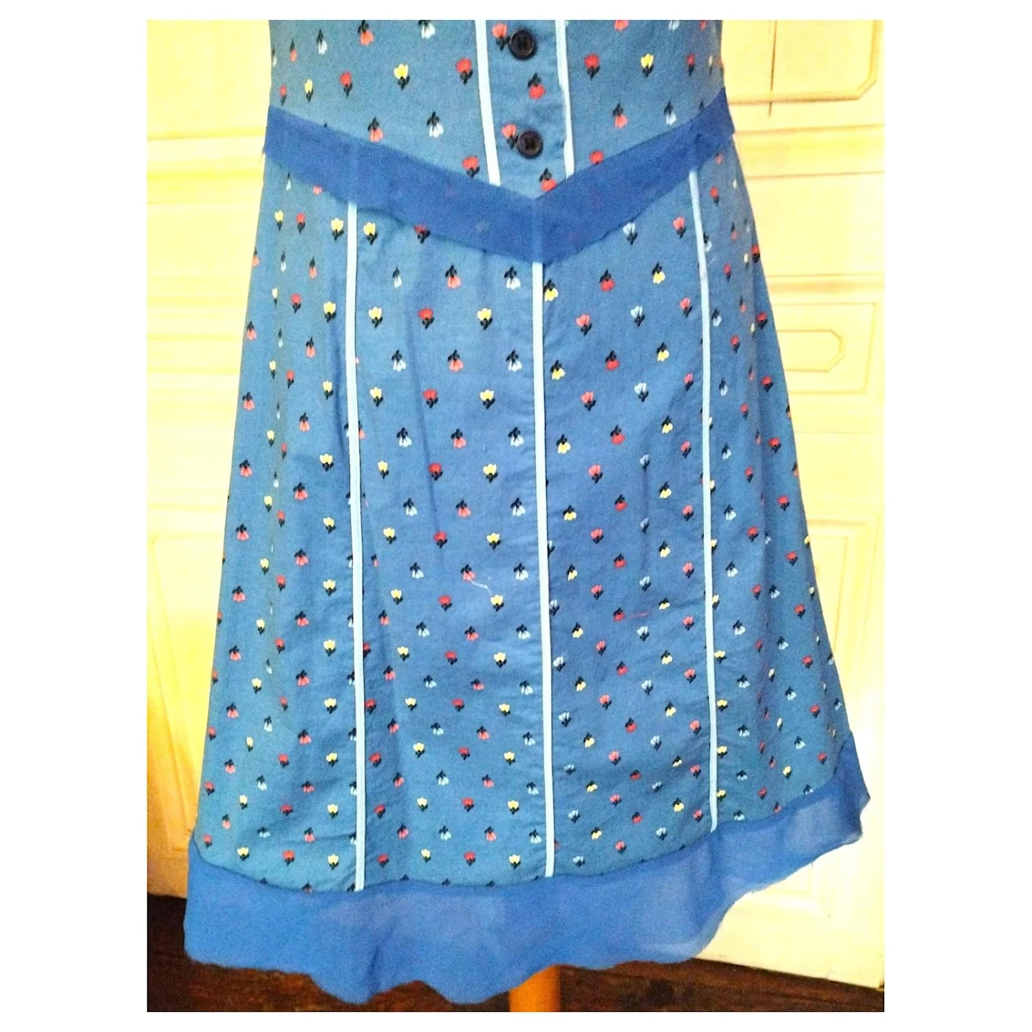 MARC JACOBS ROBE DRESS PRINTANIERE BRANDEBOURGS VOLANTS TULLE T UK 6 OU 36/38 Bleu – Image 5