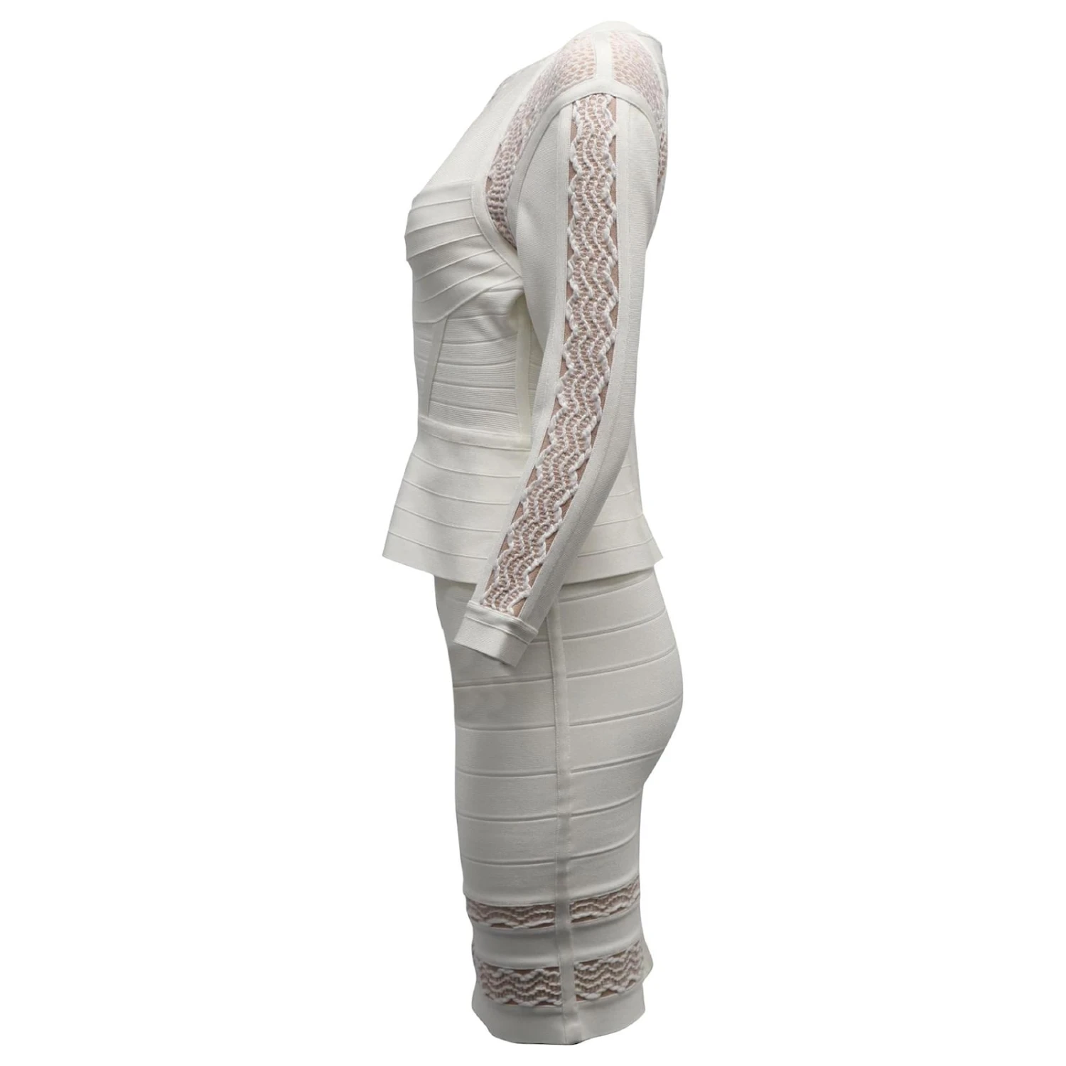 Robe Moulante Herve Leger Peplum En Rayonne Blanche – Image 2