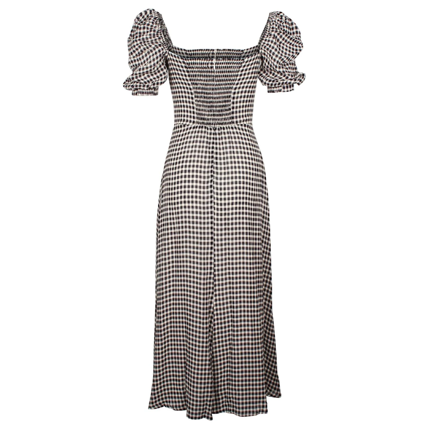 Reformation Robe Mi-Longue Vichy à Manches Bouffantes En Viscose Imprimée Noire – Image 3