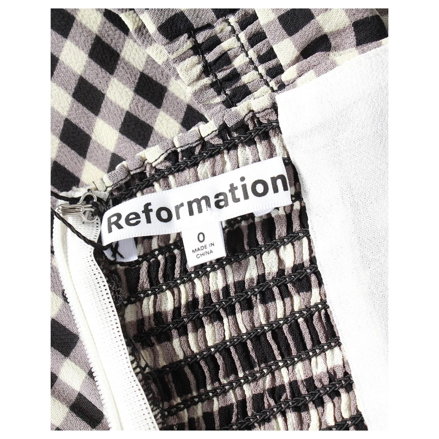 Reformation Robe Mi-Longue Vichy à Manches Bouffantes En Viscose Imprimée Noire – Image 4