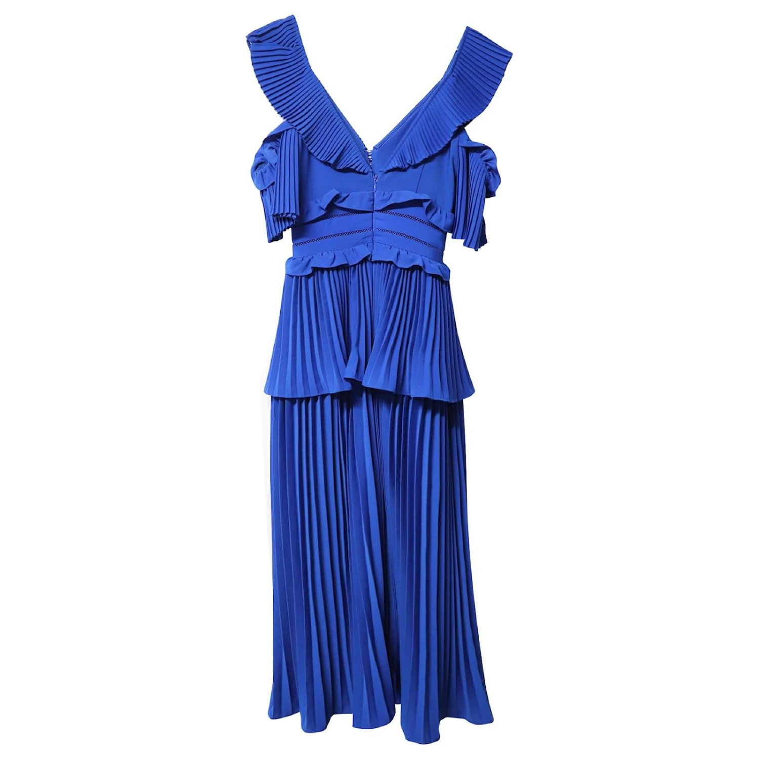 Self Portrait Robe Plissée étagée à Volants Self-Portrait En Polyester Bleu – Image 4