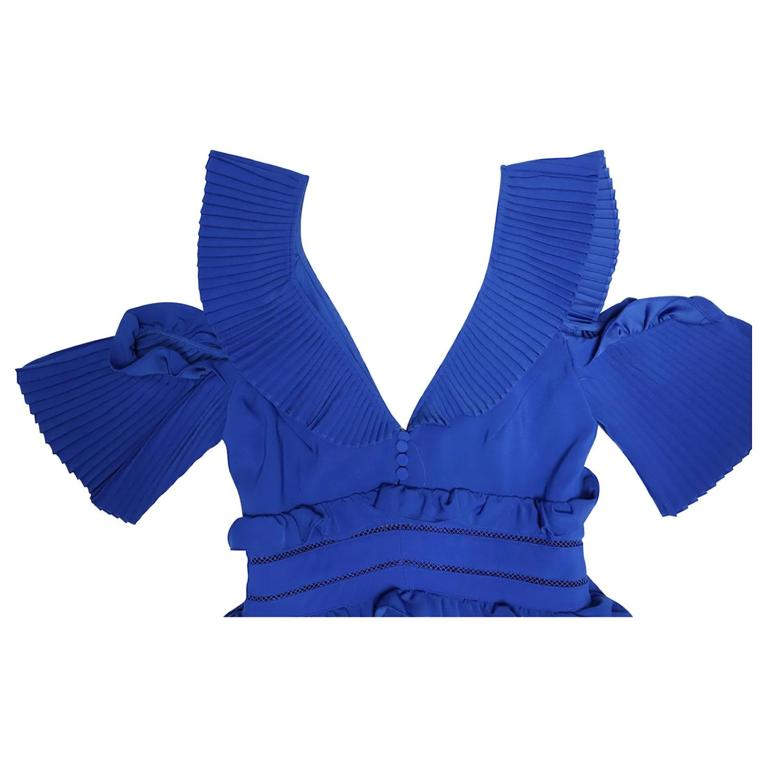 Self Portrait Robe Plissée étagée à Volants Self-Portrait En Polyester Bleu – Image 6