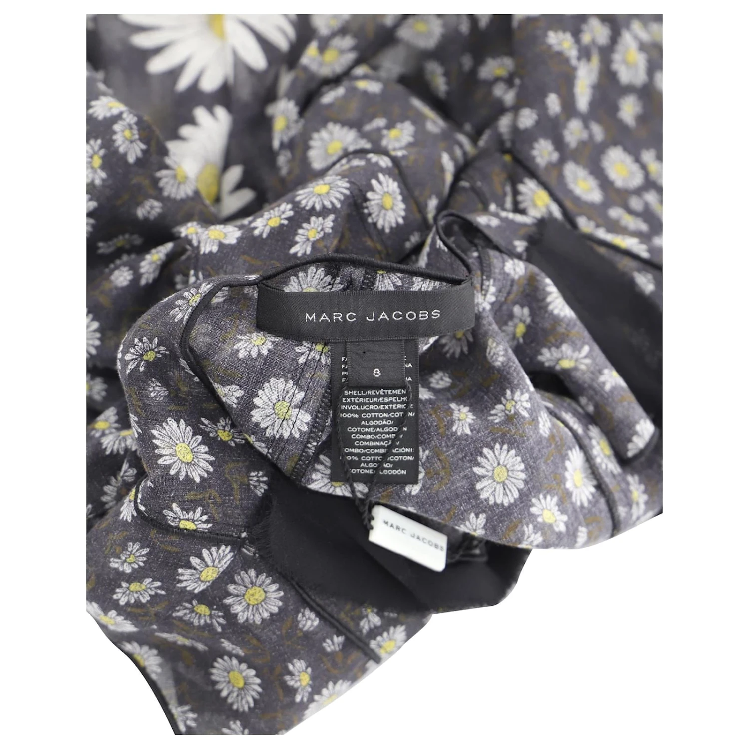 Marc Jacobs Robe à Volants Et Col En V à Imprimé Marguerites En Coton Noir – Image 4