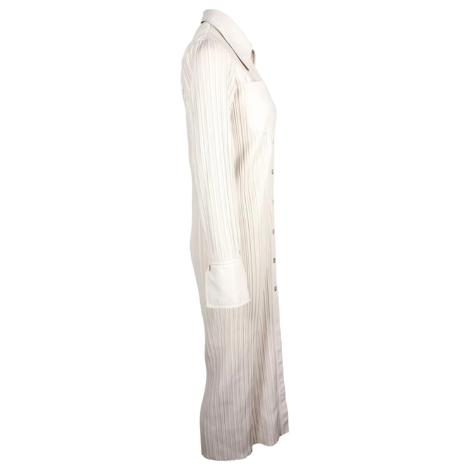 Nanushka Lee Maxi Robe Chemise Plissée En Cuir Vegan Blanc – Image 2