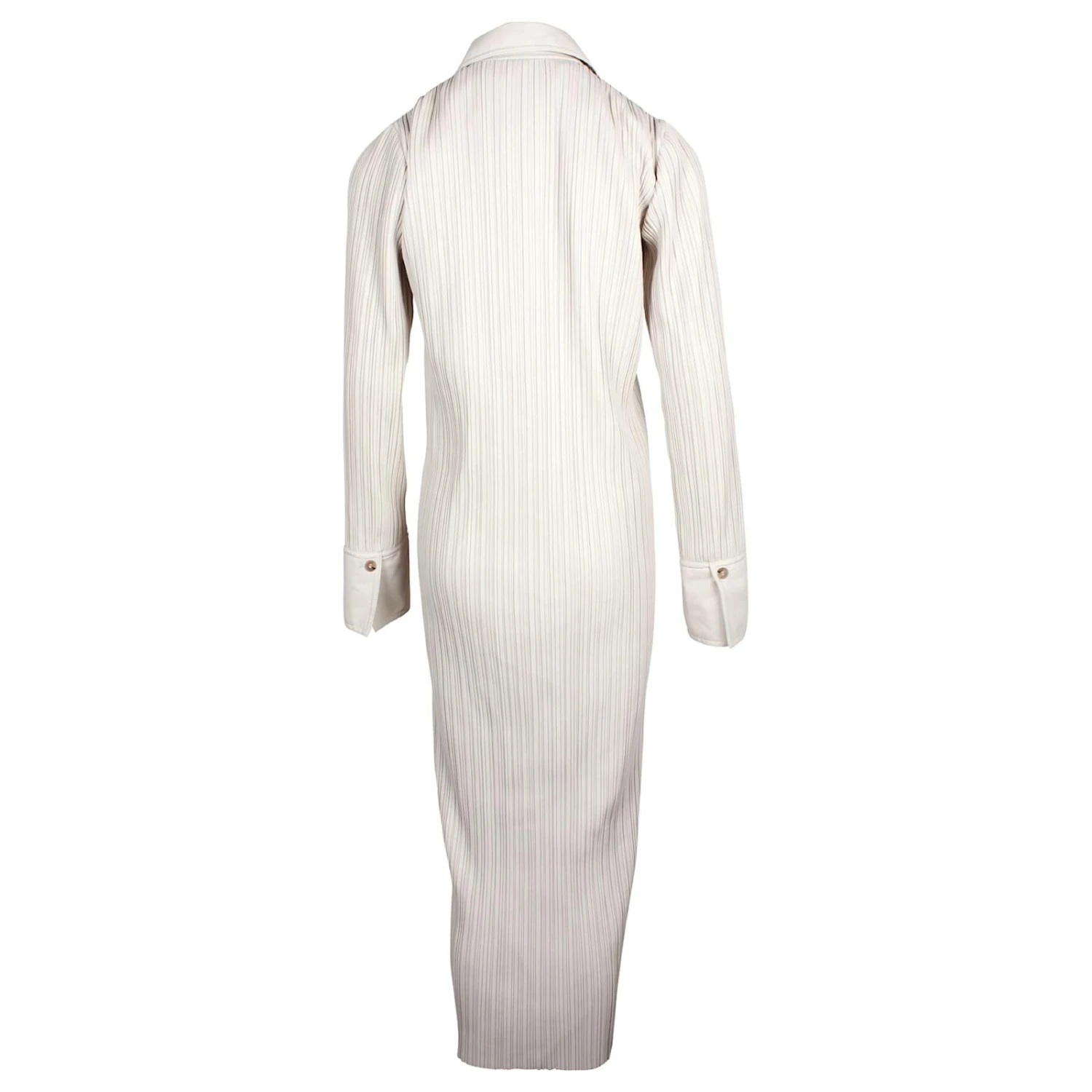 Nanushka Lee Maxi Robe Chemise Plissée En Cuir Vegan Blanc – Image 3