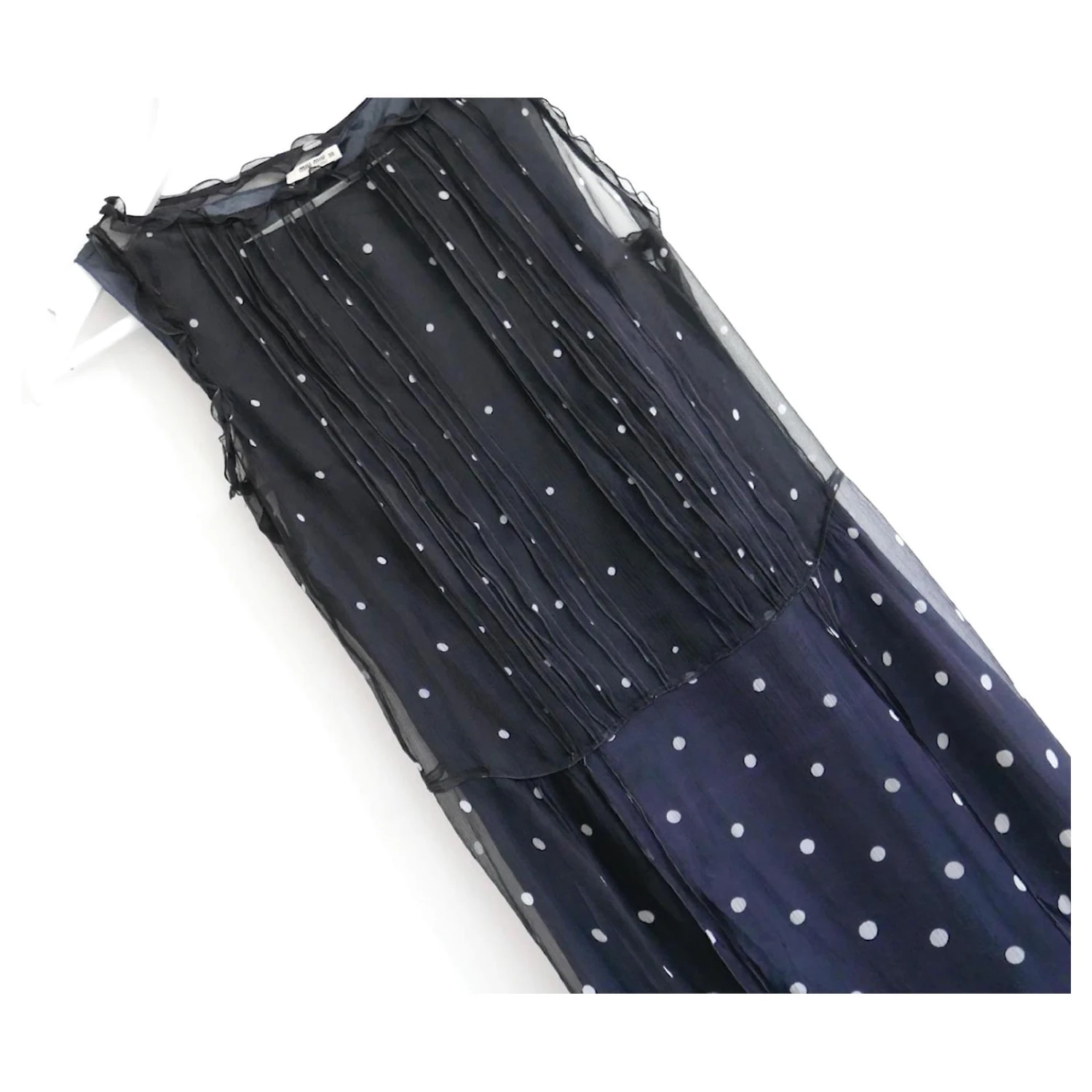 Robe Miu Miu Vintage En Soie à Pois Bleu Marine – Image 2