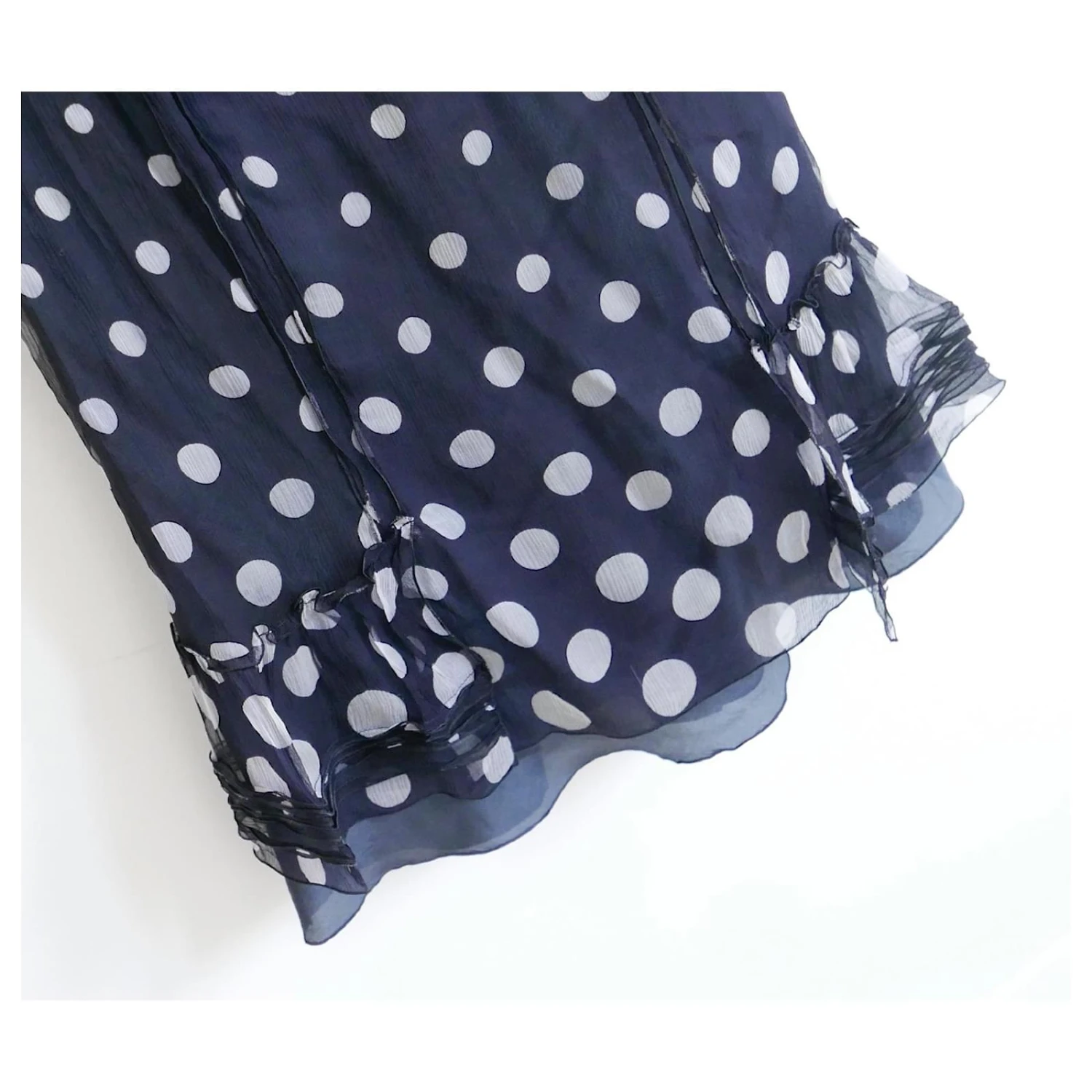 Robe Miu Miu Vintage En Soie à Pois Bleu Marine – Image 3