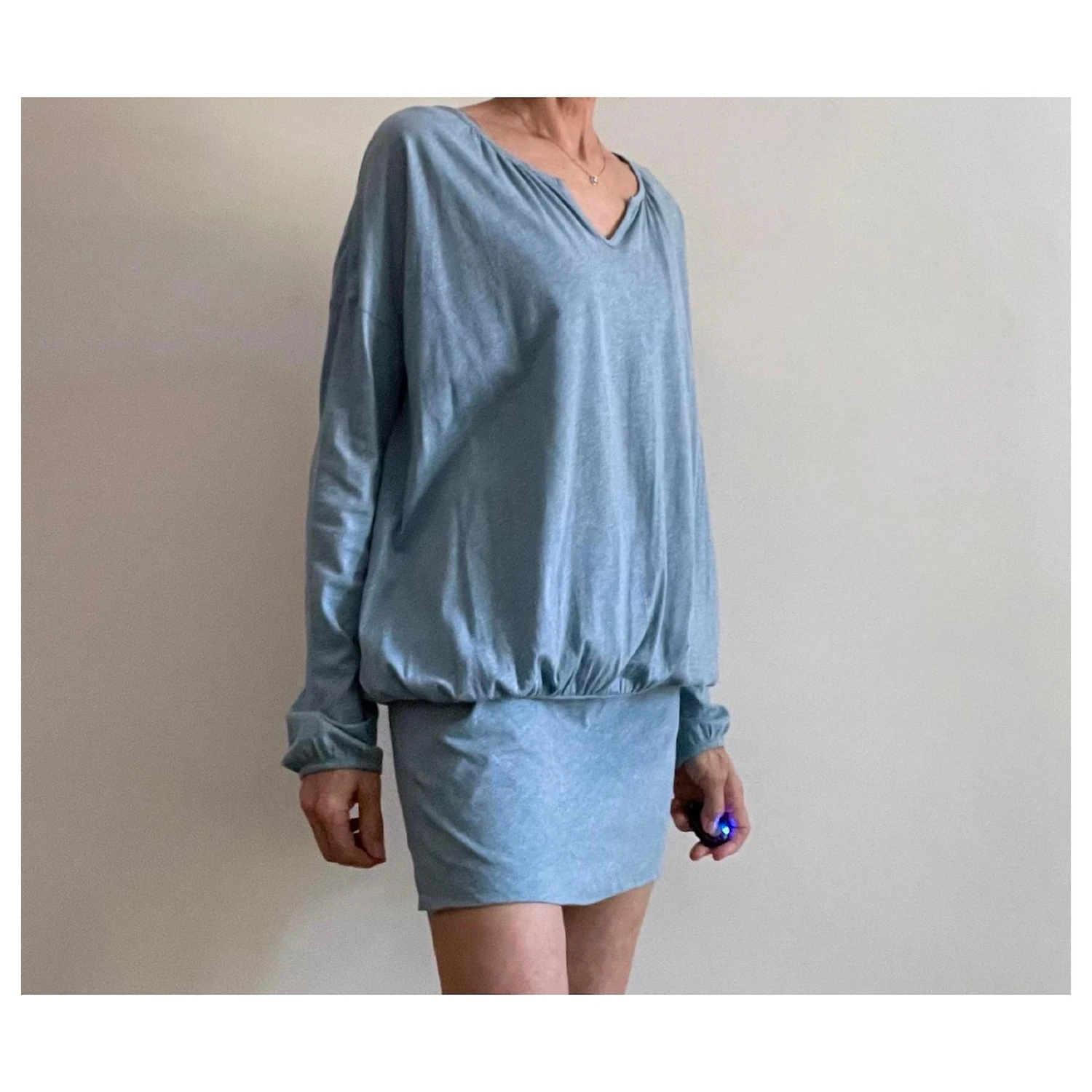 Autre Marque Robe Tunique Ou Mini Robe Coton Bleu Chiné Bleu Clair – Image 5