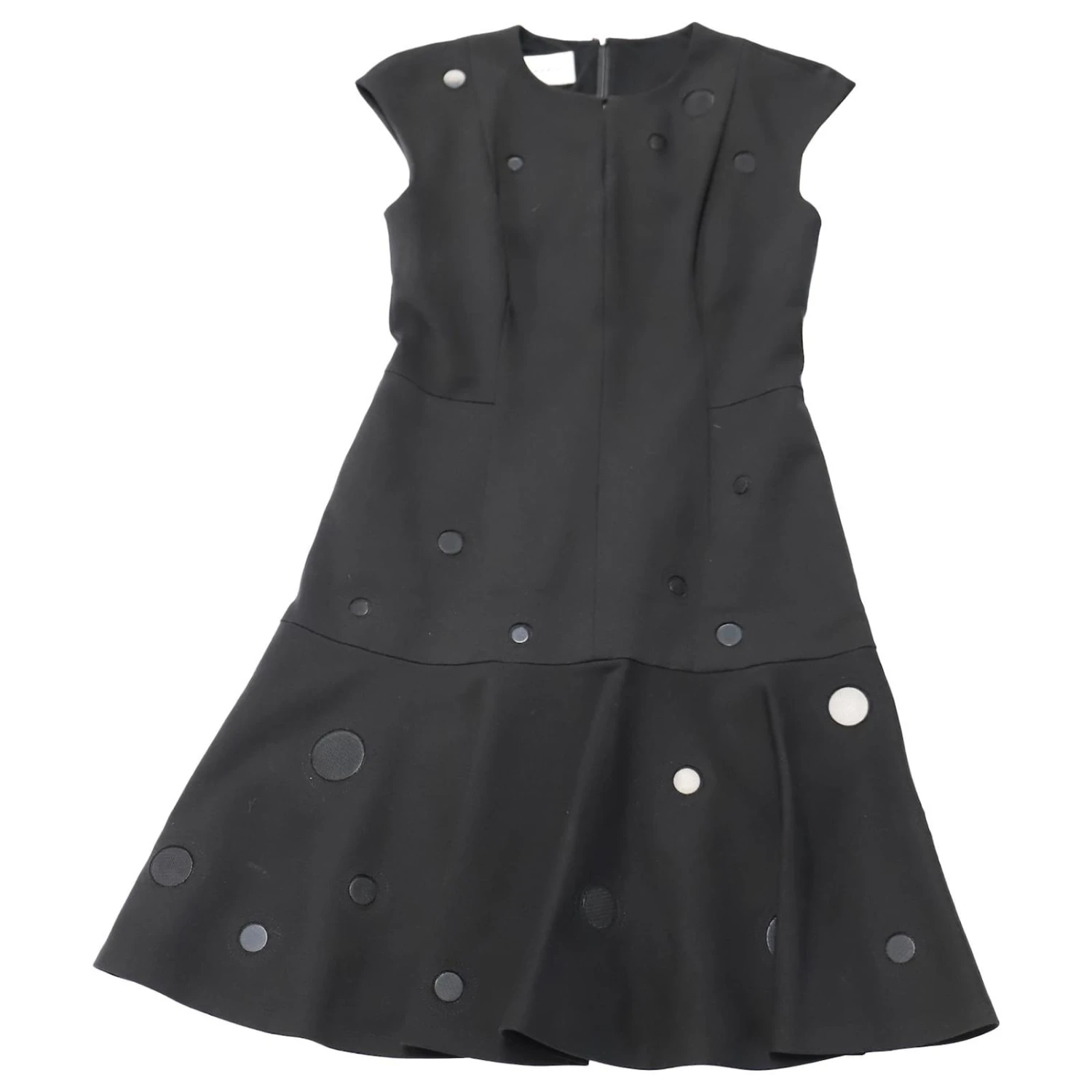 Akris Punto Robe Godet Brodée à Manches Courtes Et à Pois Ton Sur Ton En Mélange De Polyester Noir