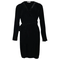 Diane Von Furstenberg Robe Portefeuille à Manches Longues En Velours De Rayonne Noir