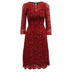 Dolce & Gabbana Dolce And Gabbana Robe Mi-longue En Dentelle En Rayonne Rouge