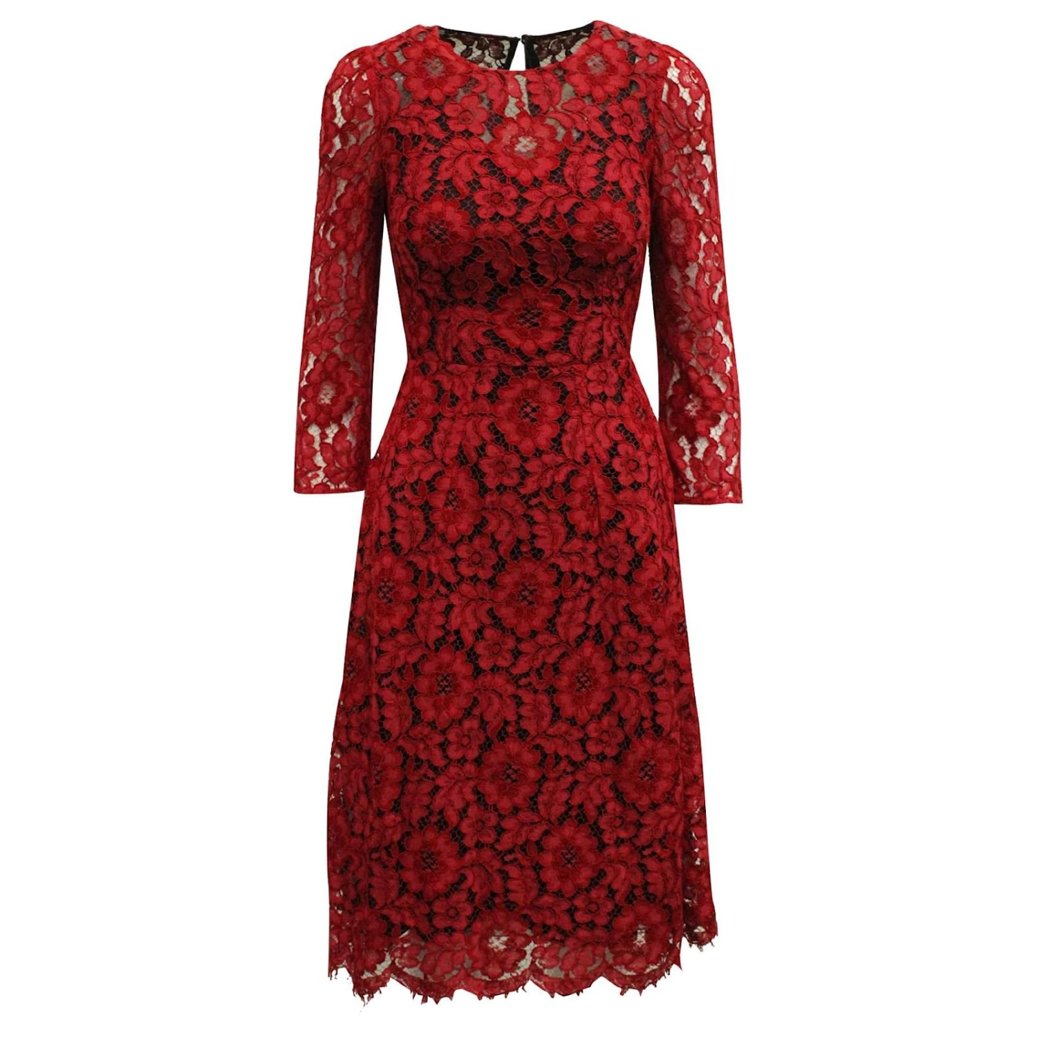 Dolce & Gabbana Dolce And Gabbana Robe Mi-longue En Dentelle En Rayonne Rouge