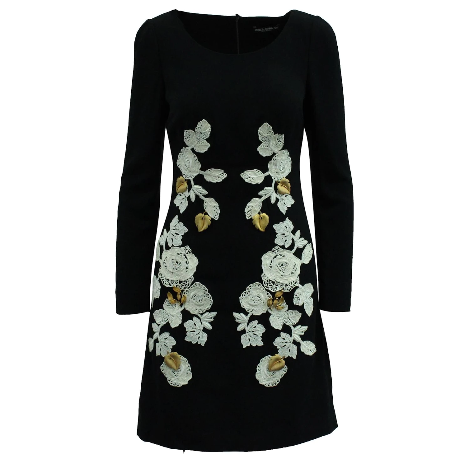 Dolce & Gabbana Robe Brodée Feuilles En Viscose Noire