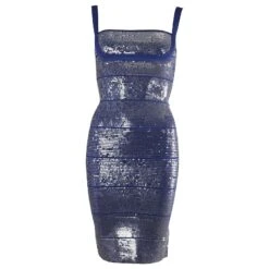 Herve Leger Katherine Bandage Robe à Sequins En Rayonne Bleue
