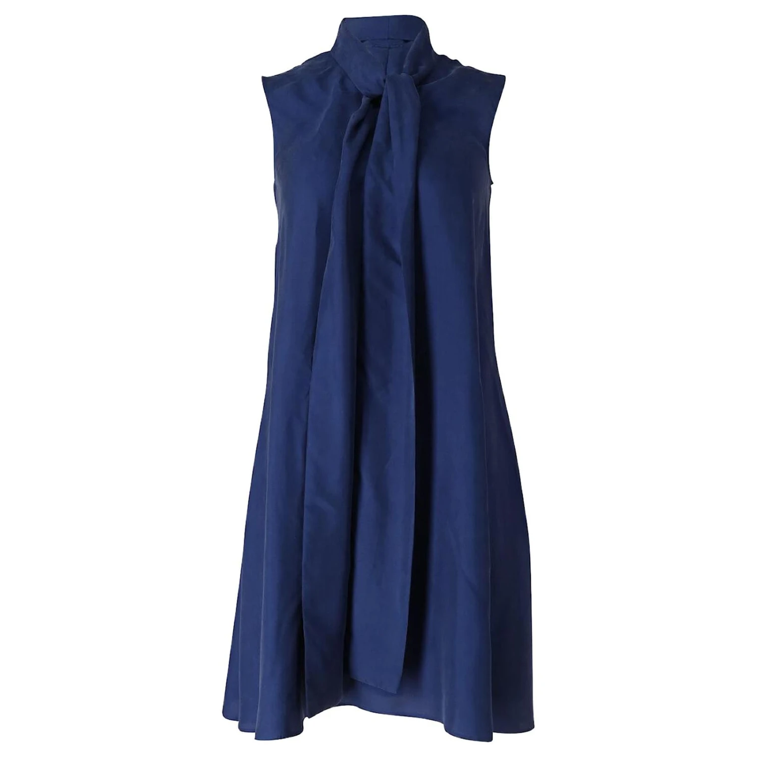 Iris & Ink Robe Sans Manches à Col Cravate En Soie Bleue