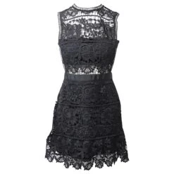 Self Portrait Mini Robe Sans Manches évasée Self-Portrait En Dentelle De Polyester Noire