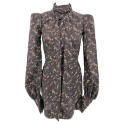 Mini Robe The Vampire's Wife Pussy Bow En Imprimé Fleuri Sur Coton Marron Noir