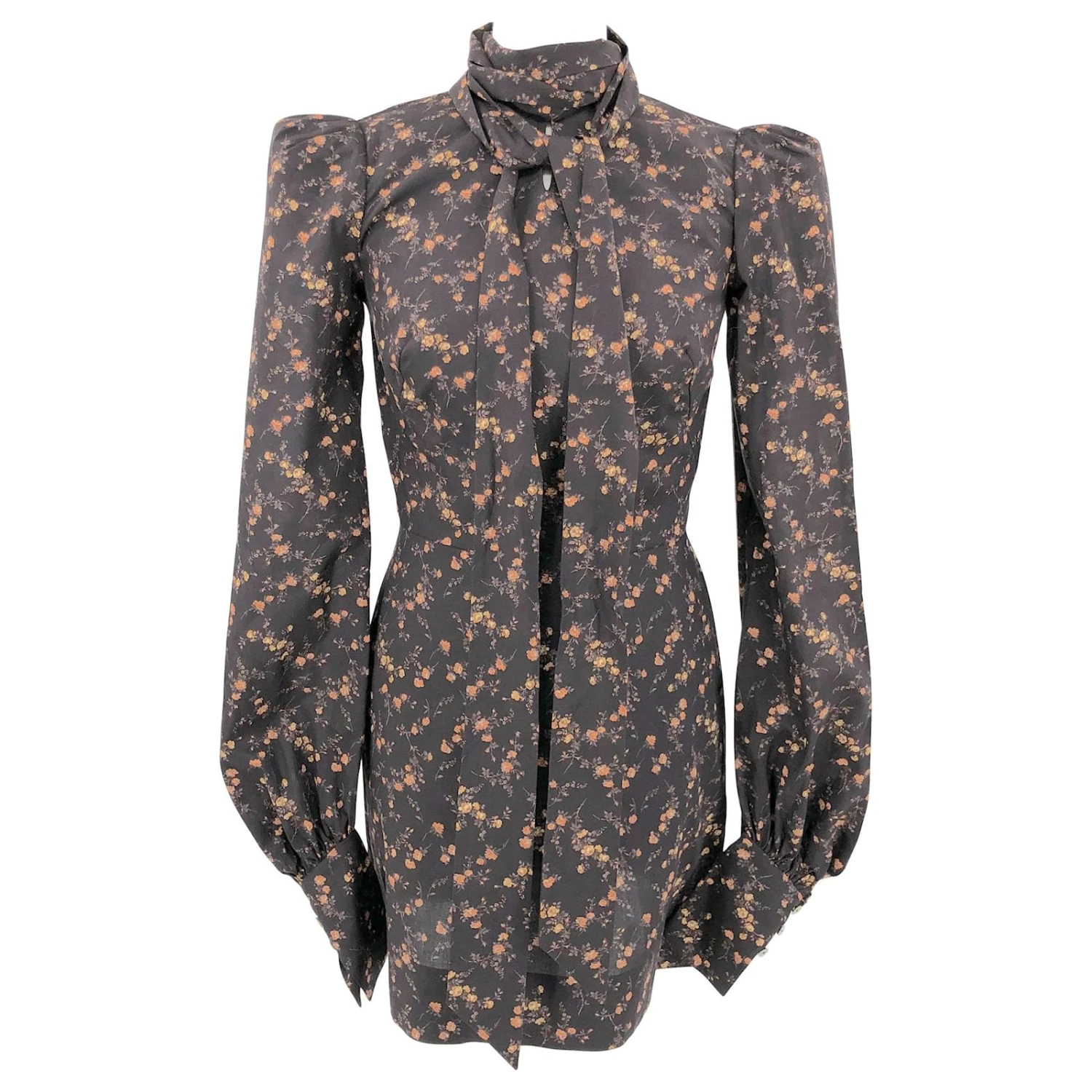 Mini Robe The Vampire's Wife Pussy Bow En Imprimé Fleuri Sur Coton Marron Noir