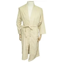 Hermès NEUF PEIGNOIR HERMES 101059M 34 XS EN COTON & SOIE CREME HOMEWEAR BATH ROBE Écru