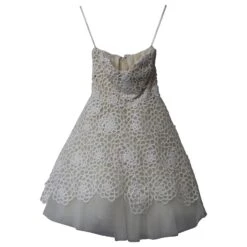 Oscar De La Renta Robe De Mariée Courte En Tulle Ballon Découpée Au Laser En Nylon Polyester Blanc