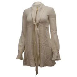 Rachel Zoe Mini Robe à Col Cravate En Viscose Blanche Écru