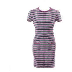 Robe Chanel En Maille Rayée Rose & Verte Multicolore