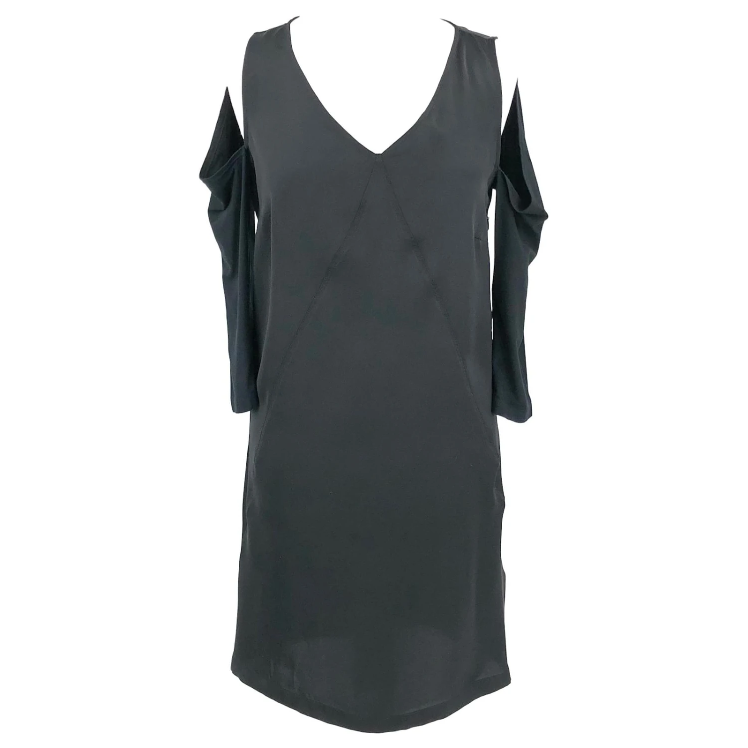 Robe Droite See By Chloé En Satin Noir Avec Manches En Jersey Et épaules Manquantes